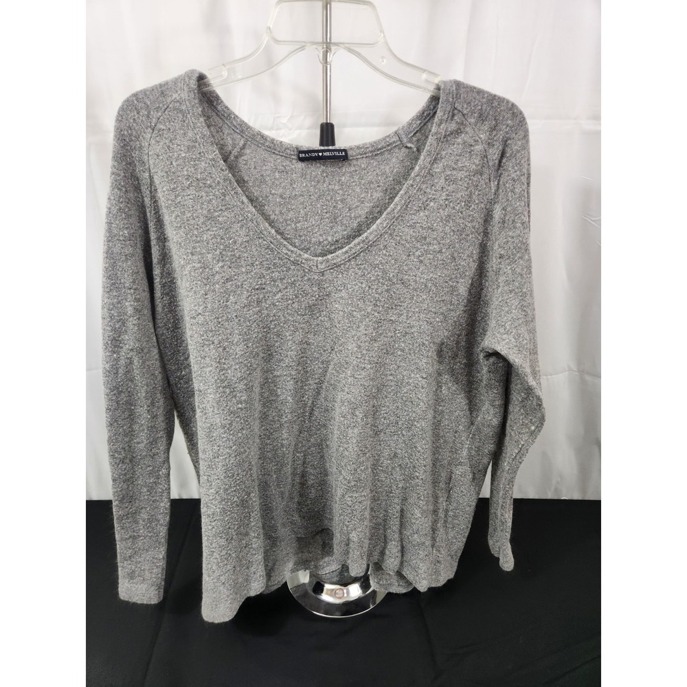 Brandy Melville Gray Oversized Wool Blend V-Neck Sweater L Made In‎ Italy